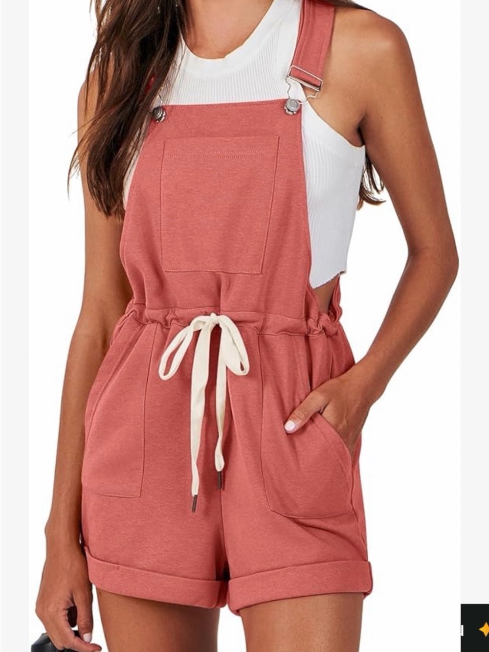 Burnt Orange Overall Shorts with Drawstring
